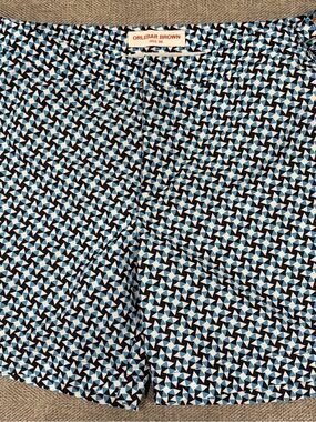 Orlebar Brown Navy, Light Blue & White Geometric Swim Shorts 36